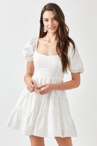 Puff Sleeve Back Tie Tiered Dress