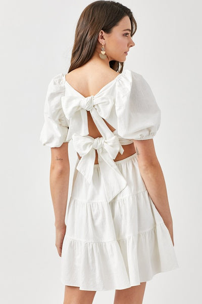 Puff Sleeve Back Tie Tiered Dress