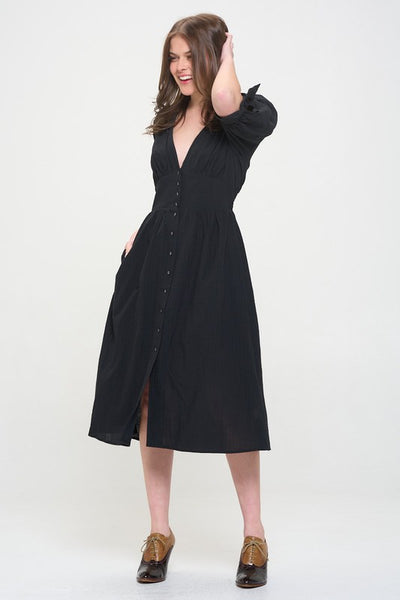 TEXTURED BUTTON MIDI DRESS