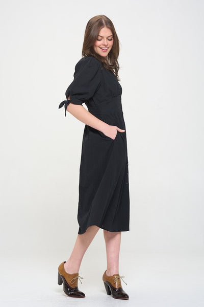 TEXTURED BUTTON MIDI DRESS