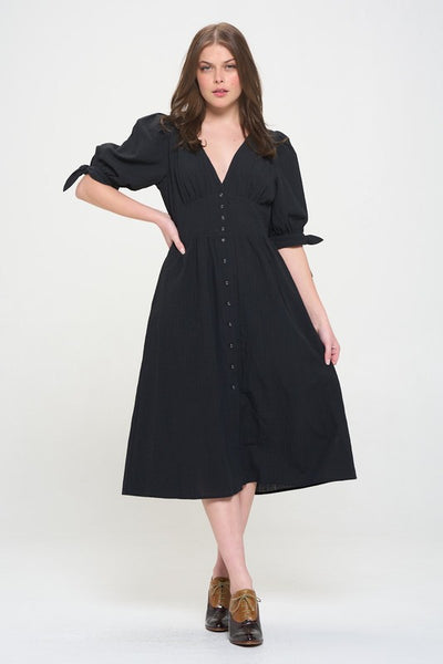 TEXTURED BUTTON MIDI DRESS