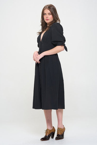 TEXTURED BUTTON MIDI DRESS