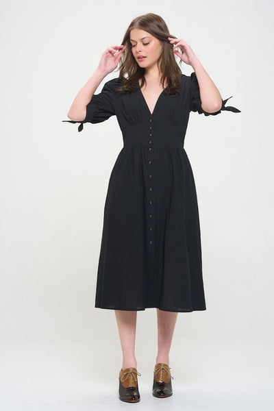 TEXTURED BUTTON MIDI DRESS