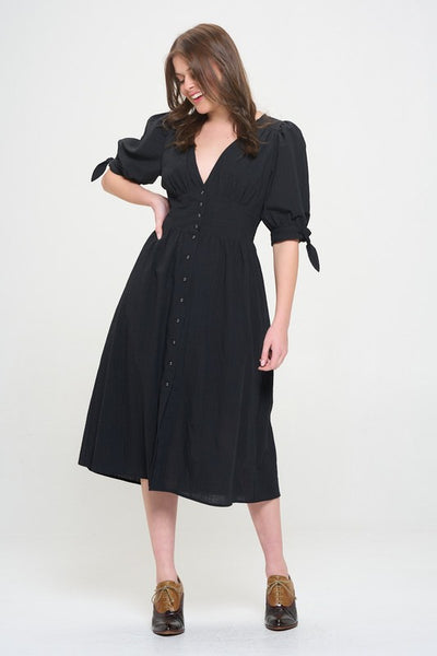 TEXTURED BUTTON MIDI DRESS