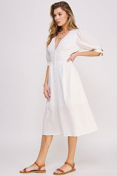 TEXTURED BUTTON MIDI DRESS